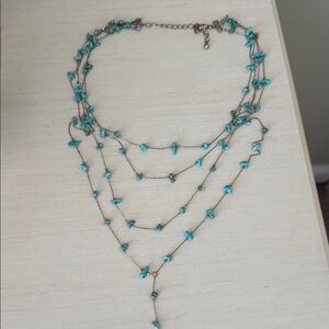 Forever 21 Faux Turquoise Layered String Chip Bead Necklace